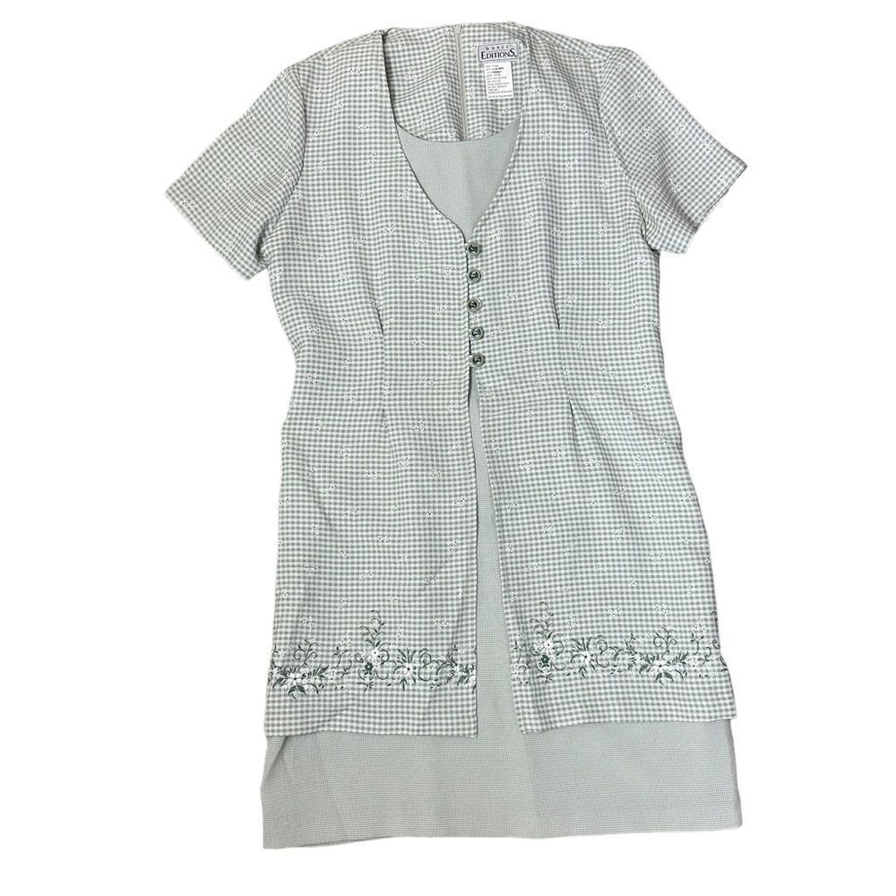 Vintage Basic Editions Sage Green Business Modest Floral Two Piece Casual Dress